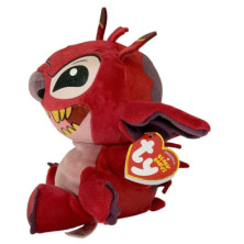 Peluche Stitch rojo lateral mostrando etiqueta Beanie Babies en forma de corazón