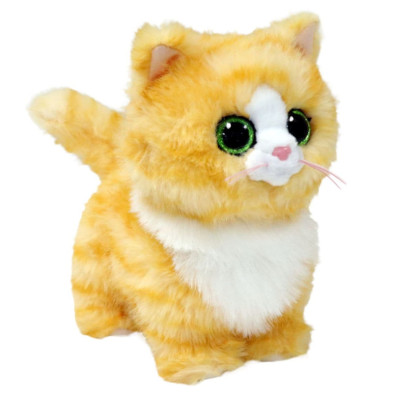 peluche gato naranja y blanco con ojos verdes grandes