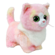 Peluche gato rosa con manchas blancas y amarillas