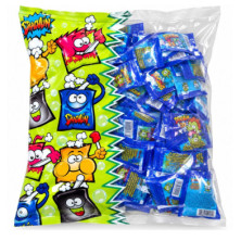 Bolsa transparente con sobres individuales de golosina DRAKUS y textos visibles del producto