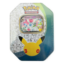 Lata do Pokémon Trading Card Game com janela frontal e carta de Sylveon ex