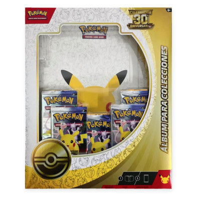 Álbum para coleções Pokémon com janela frontal e sobres visíveis no interior