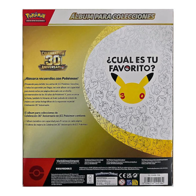 Caixa frontal de álbum colecionável Pokémon com design dourado e Pikachu central