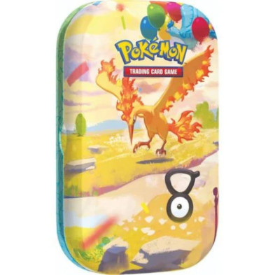 Minilata Pokémon de frente com Ho-Oh e número 8 impresso