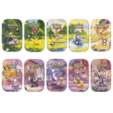 Conjunto promocional de 10 minilatas Pokémon sobre fundo branco
