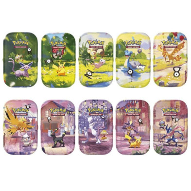 Conjunto promocional de 10 minilatas Pokémon sobre fundo branco