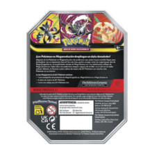 Embalagem octogonal do Pokémon JCC com textos de conteúdo