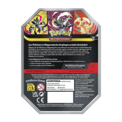Embalagem octogonal do Pokémon JCC com textos de conteúdo
